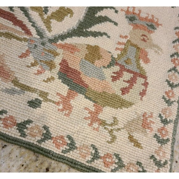 Old Wool Needlepoint Pillow Cover Peacock Athens Greece Nat. Welfare Org 11x12 - Picture 6 of 12